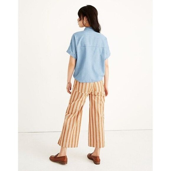 Madewell Blue Denim Chambray Short Sleeve Tie Front Button Down Top S - Picture 2 of 5